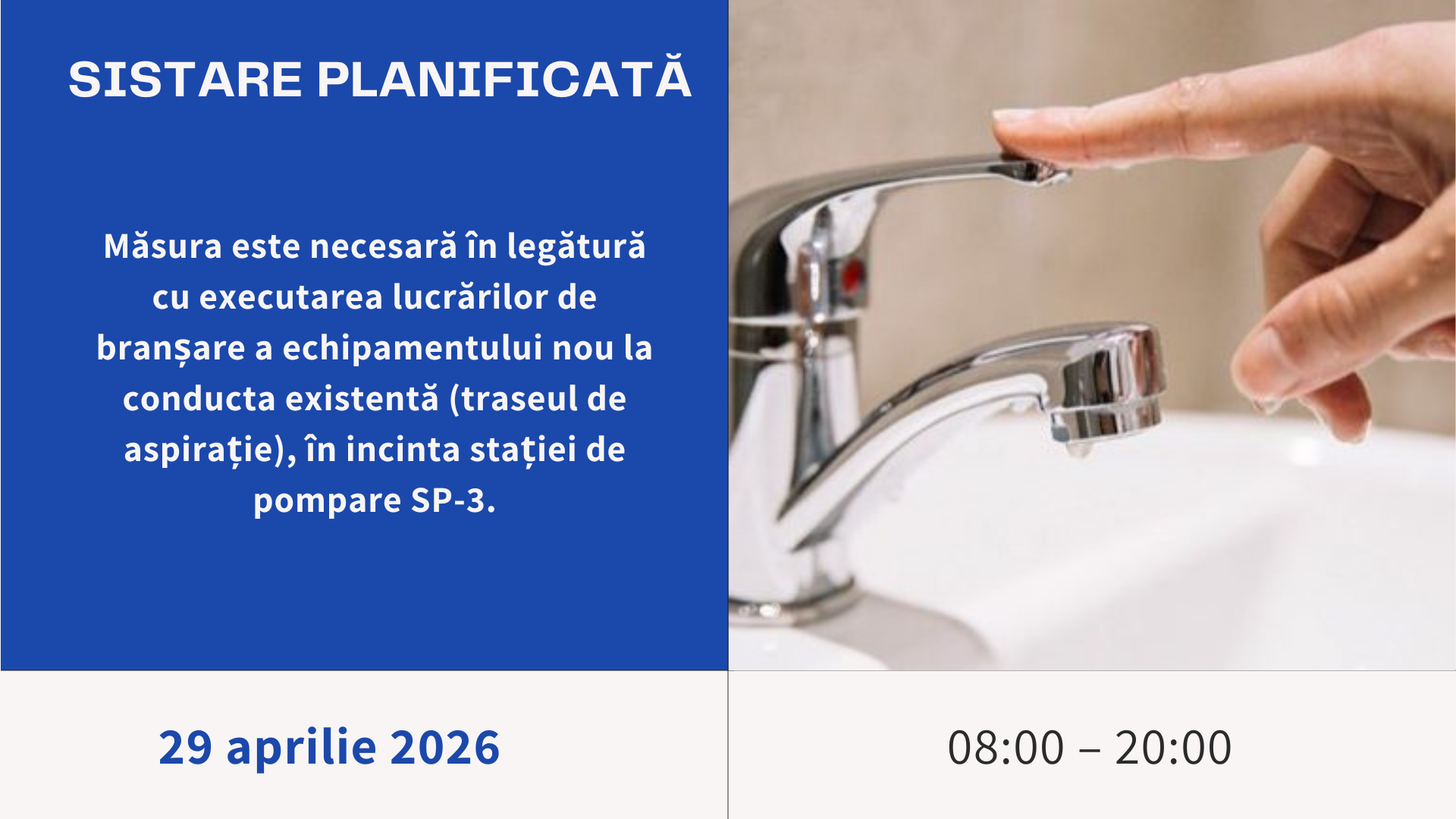 Sistare planificată pe 29.04.2026